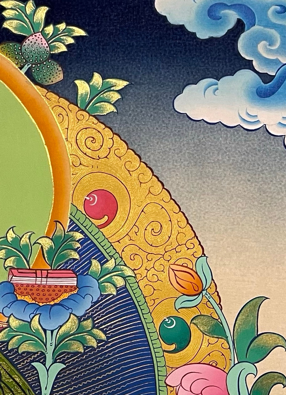 Manjushri thangka, detail: top-right corner