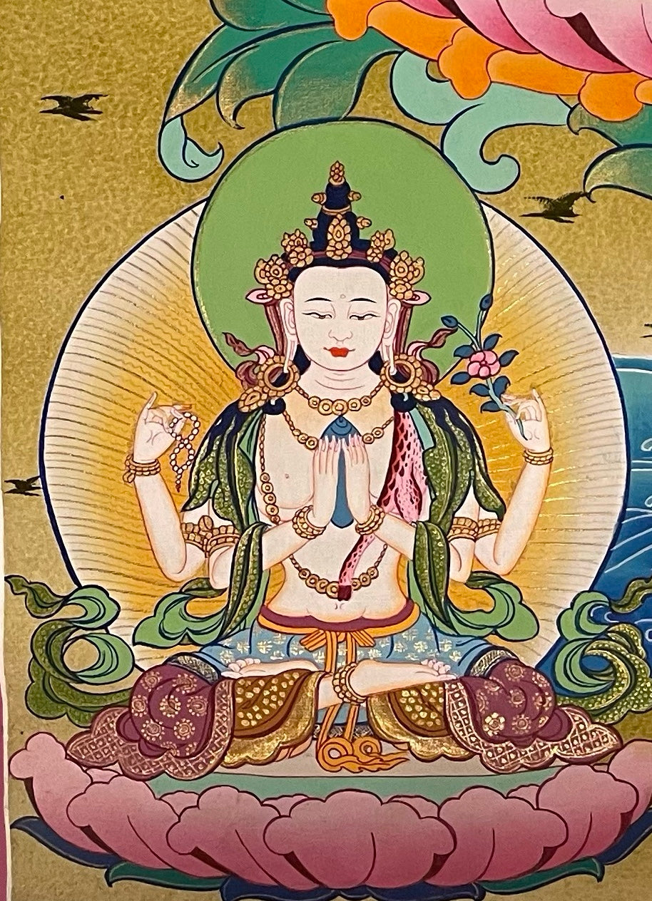 Manjushri thangka, detail: bottom-left corner