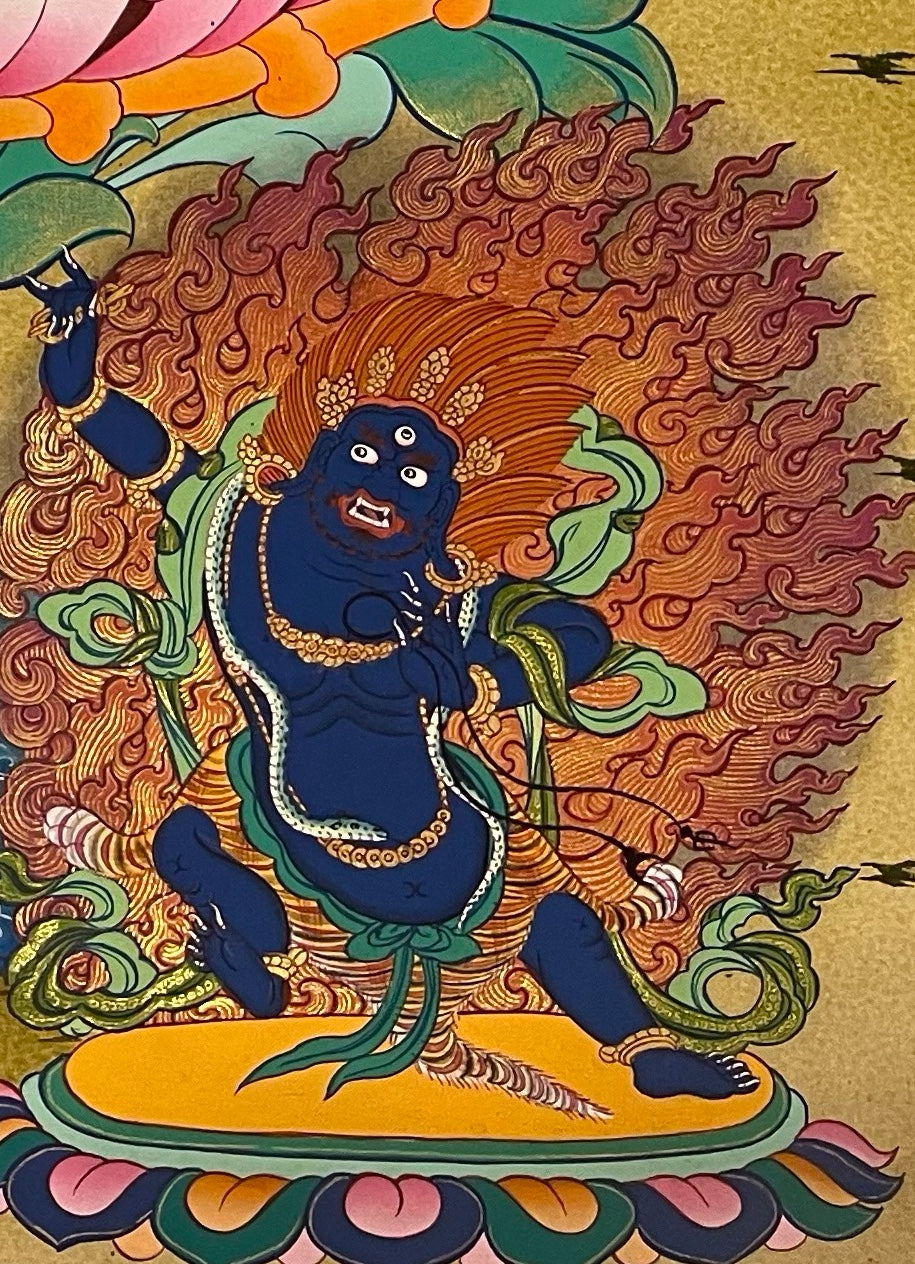 Manjushri thangka, detail: bottom-right corner