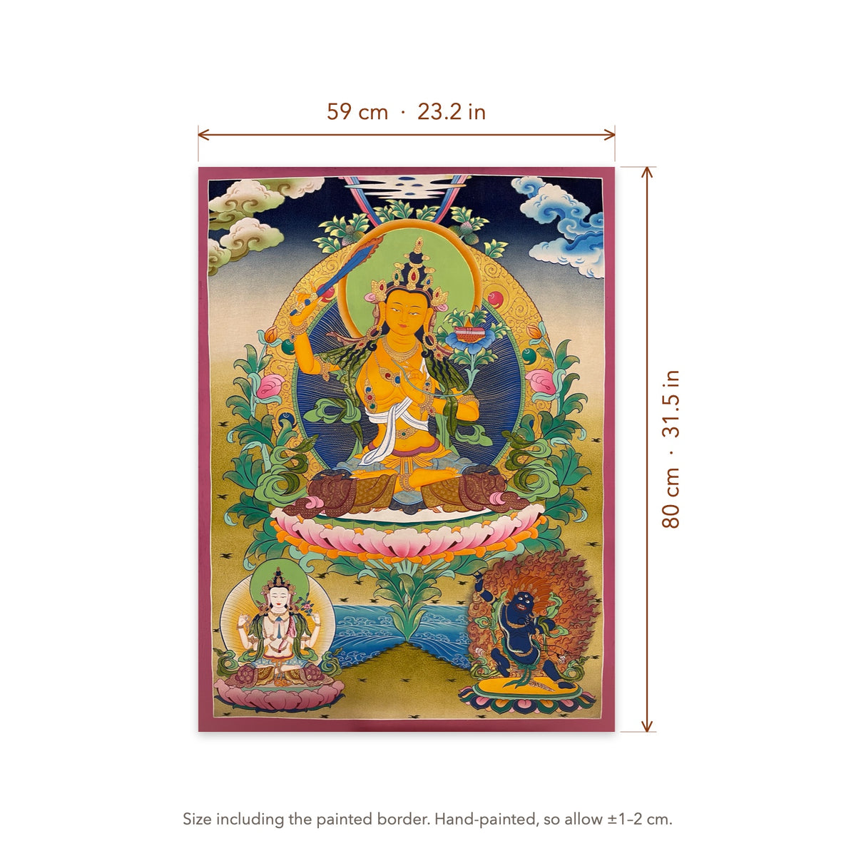 Size diagram: 59 × 80 cm (23.2 × 31.5 in), including the painted border