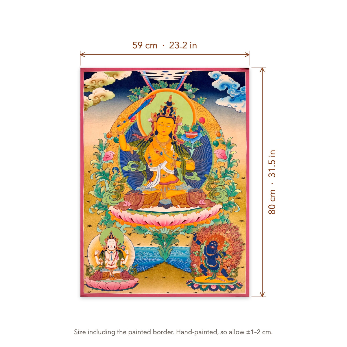 Size diagram: 59 × 80 cm (23.2 × 31.5 in), including the painted border