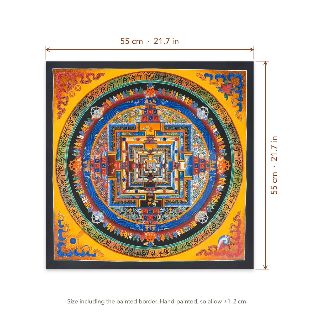 Size diagram: 55 × 55 cm (21.7 × 21.7 in), including the painted border