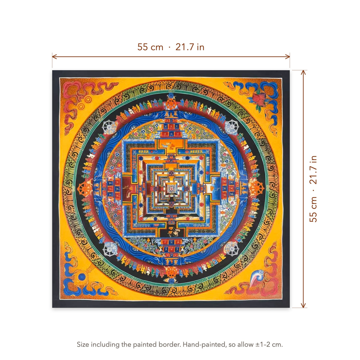 Size diagram: 55 × 55 cm (21.7 × 21.7 in), including the painted border
