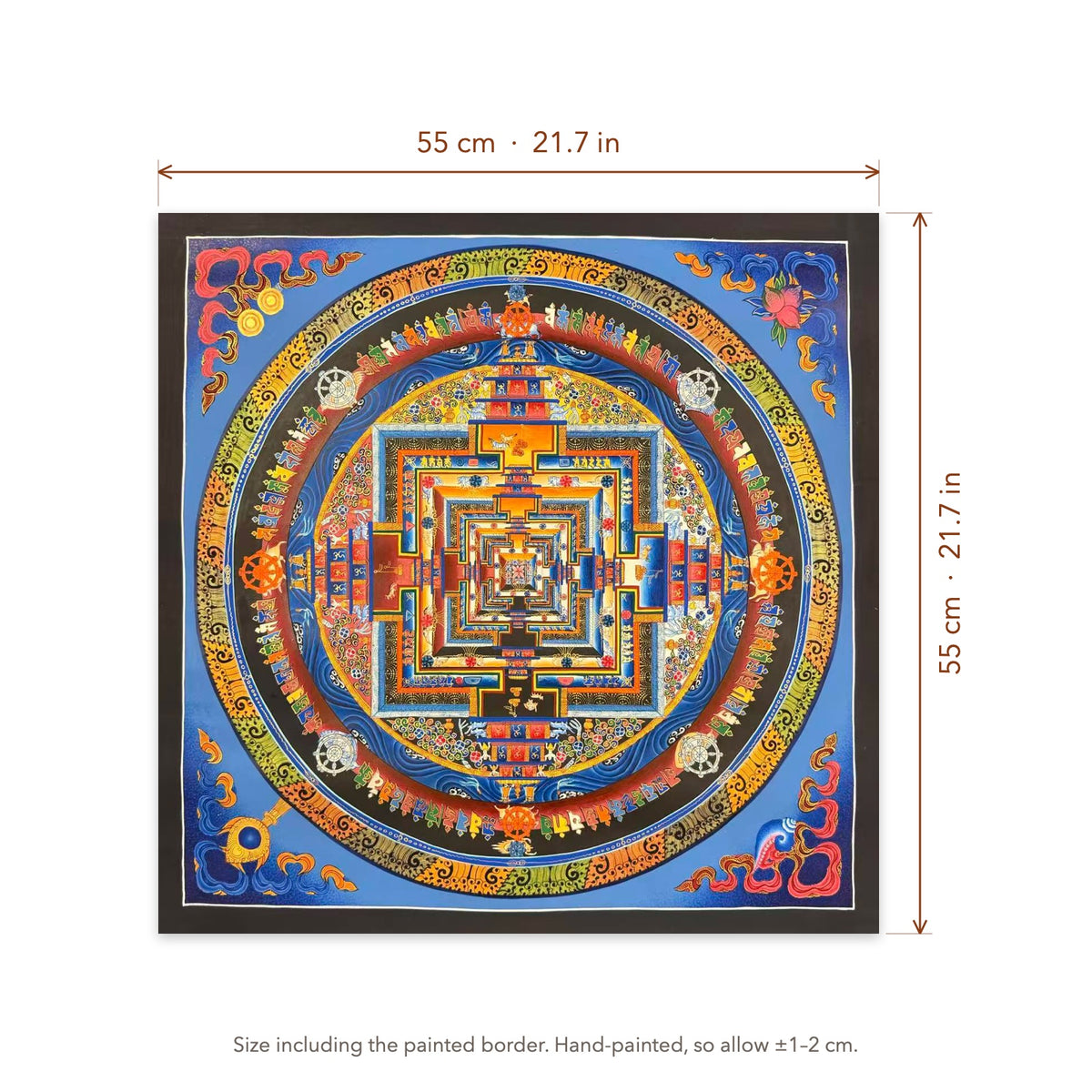 Size diagram: 55 × 55 cm (21.7 × 21.7 in), including the painted border