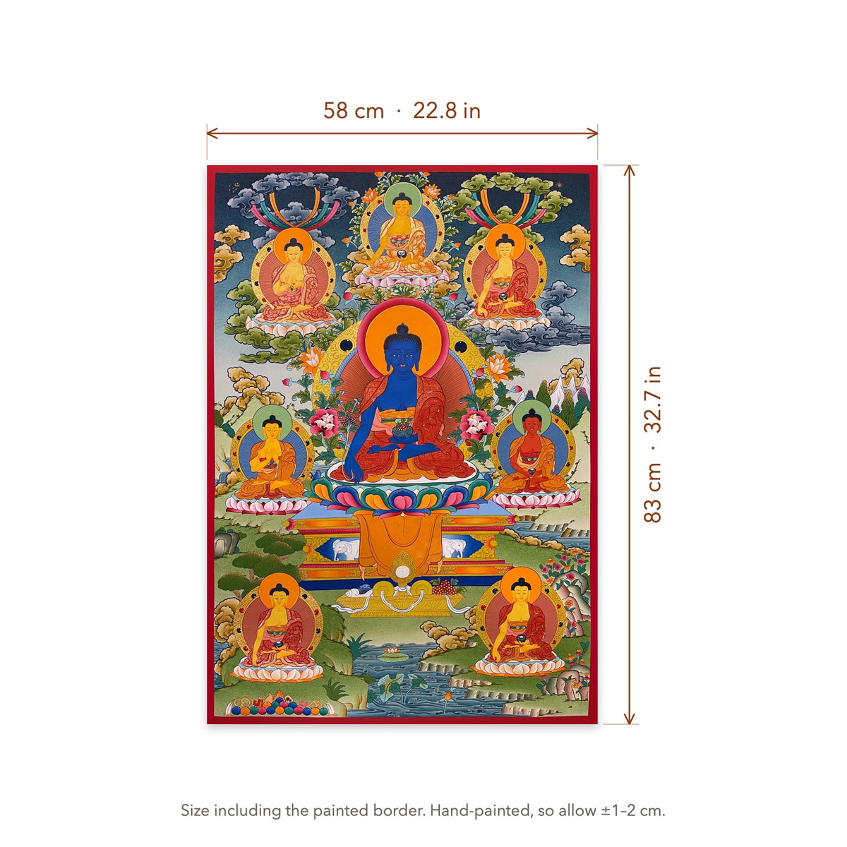 Size diagram: 58 × 83 cm (22.8 × 32.7 in), including the painted border