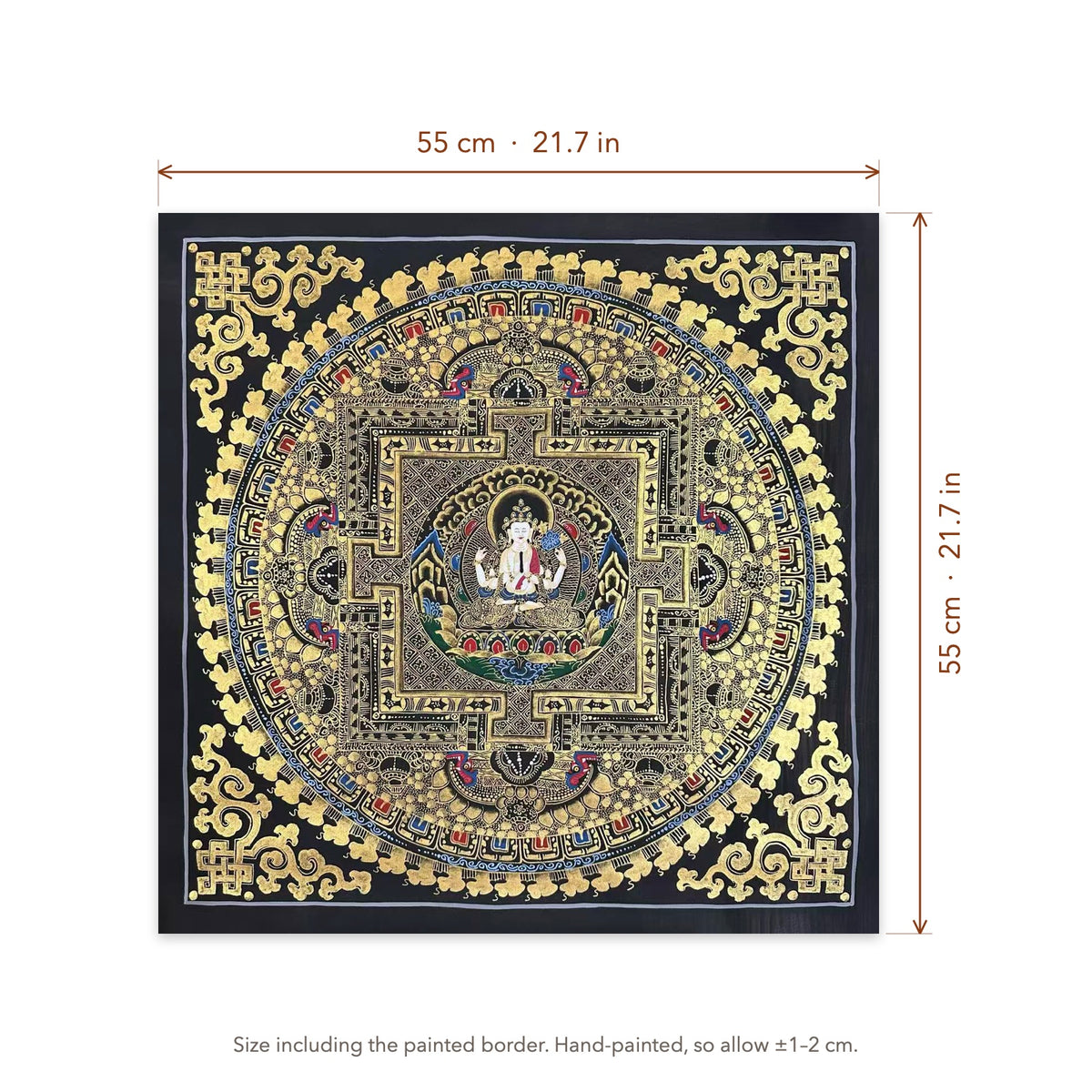 Size diagram: 55 × 55 cm (21.7 × 21.7 in), including the painted border