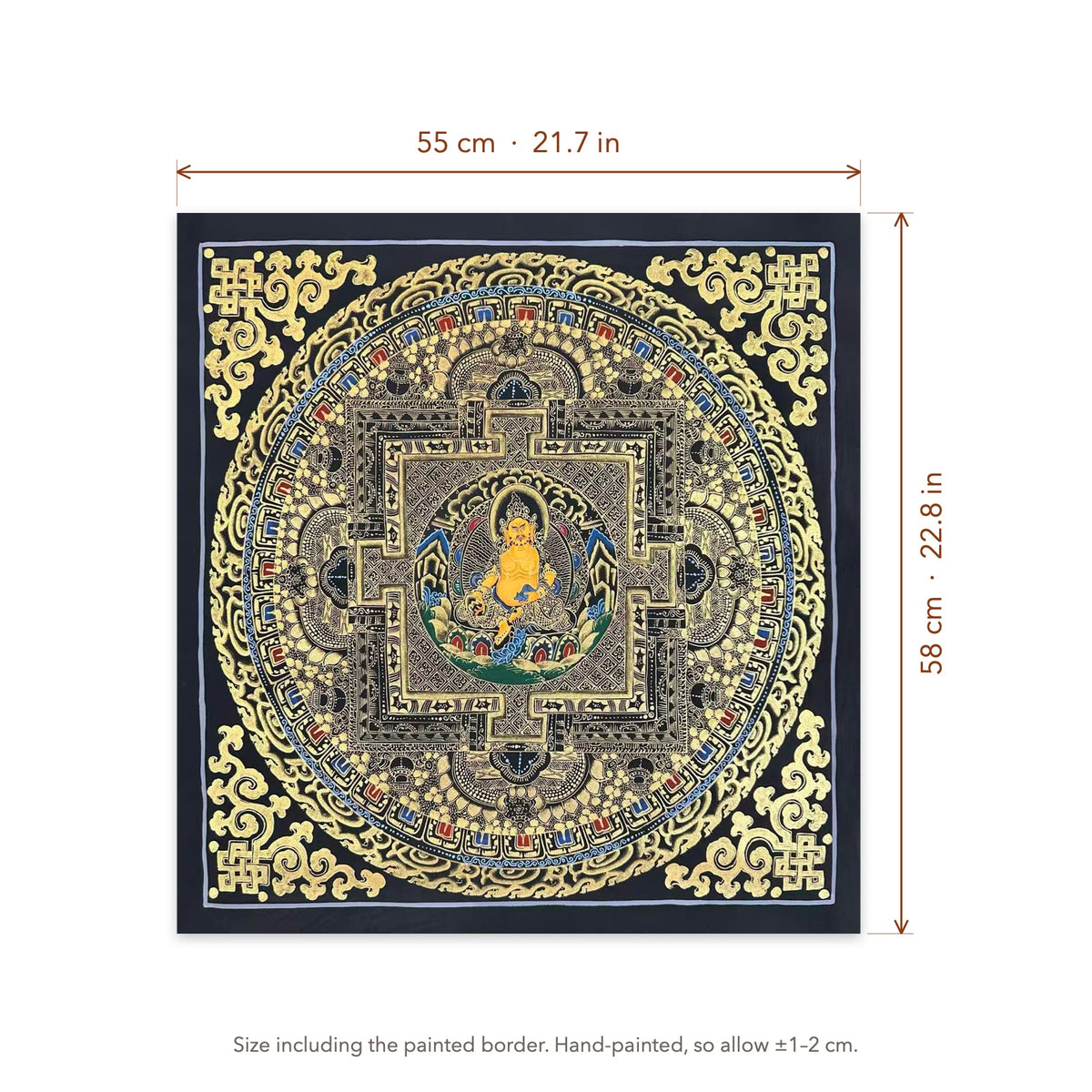 Size diagram: 55 × 58 cm (21.7 × 22.8 in), including the painted border