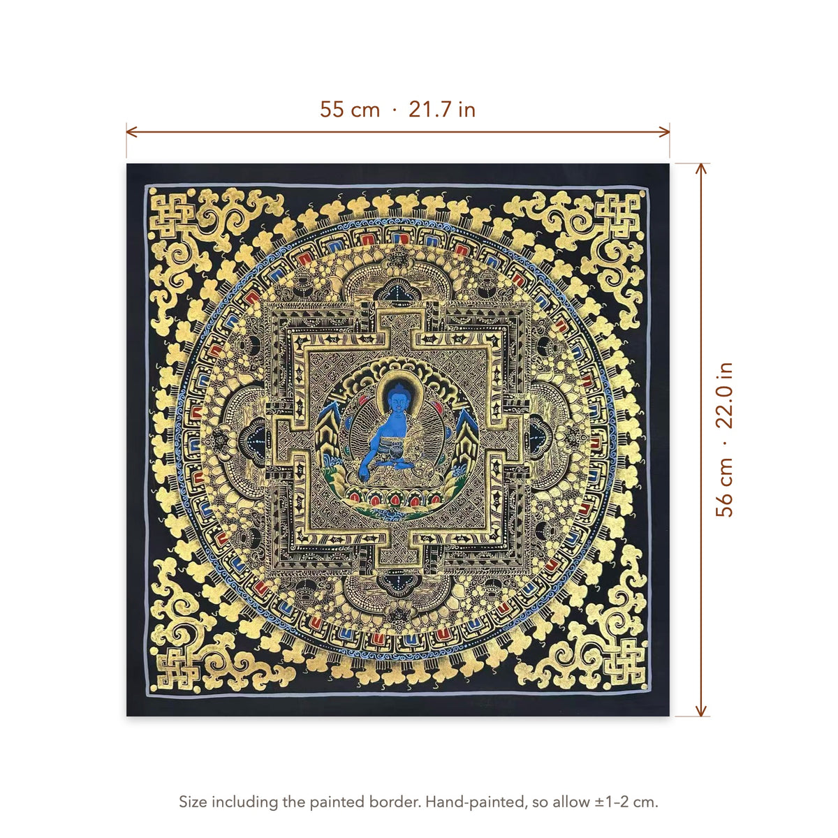 Size diagram: 55 × 56 cm (21.7 × 22.0 in), including the painted border