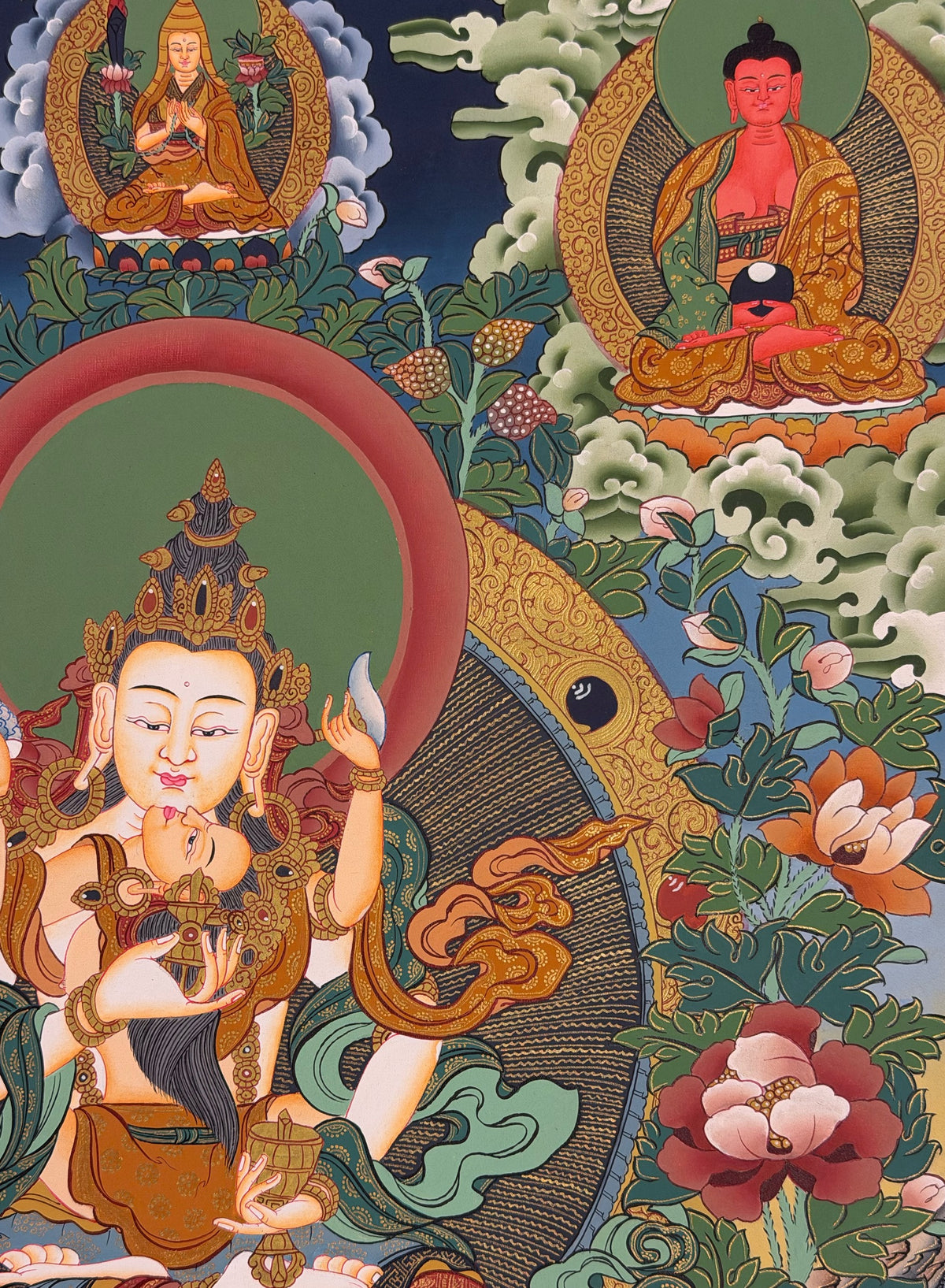 Vajrasattva with Consort thangka, close-up photo 4 of 5