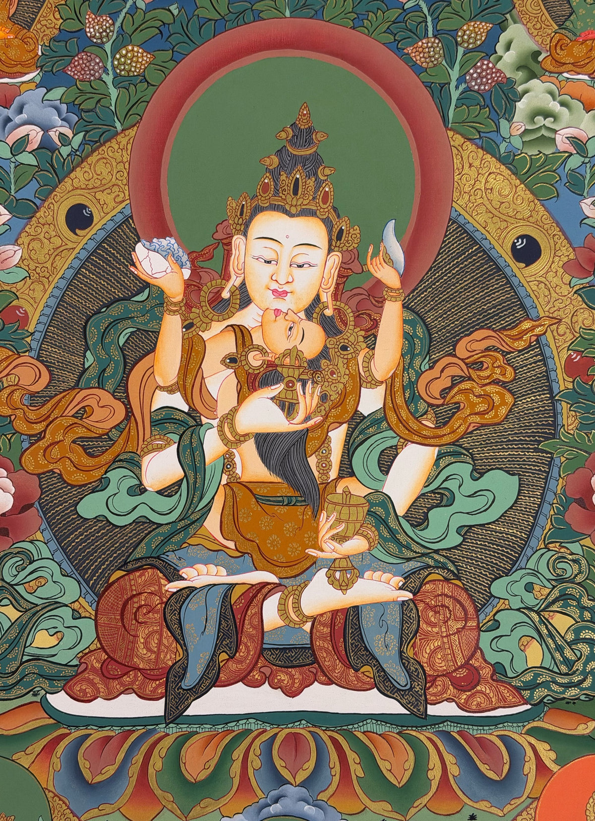 Vajrasattva with Consort thangka, close-up photo 5 of 5