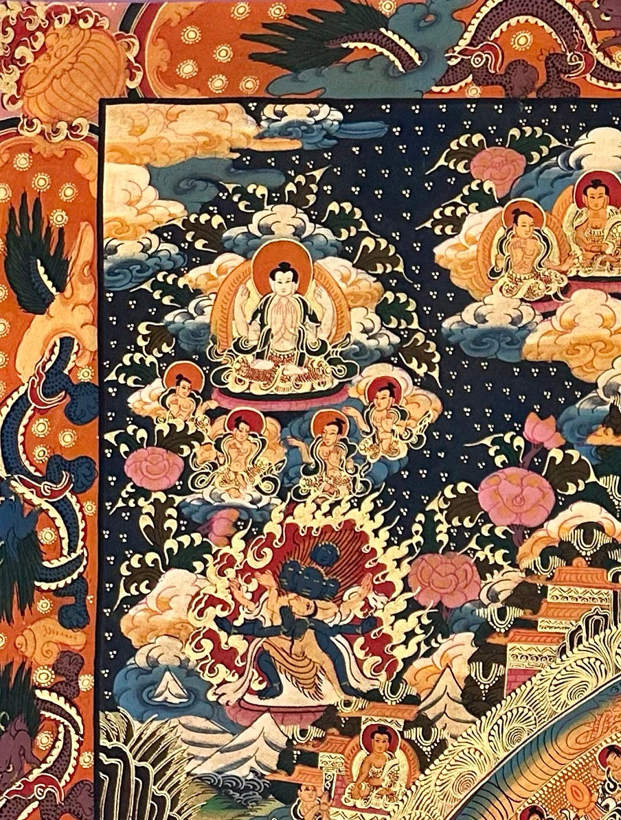 Buddha Mandala thangka, detail: top-left corner