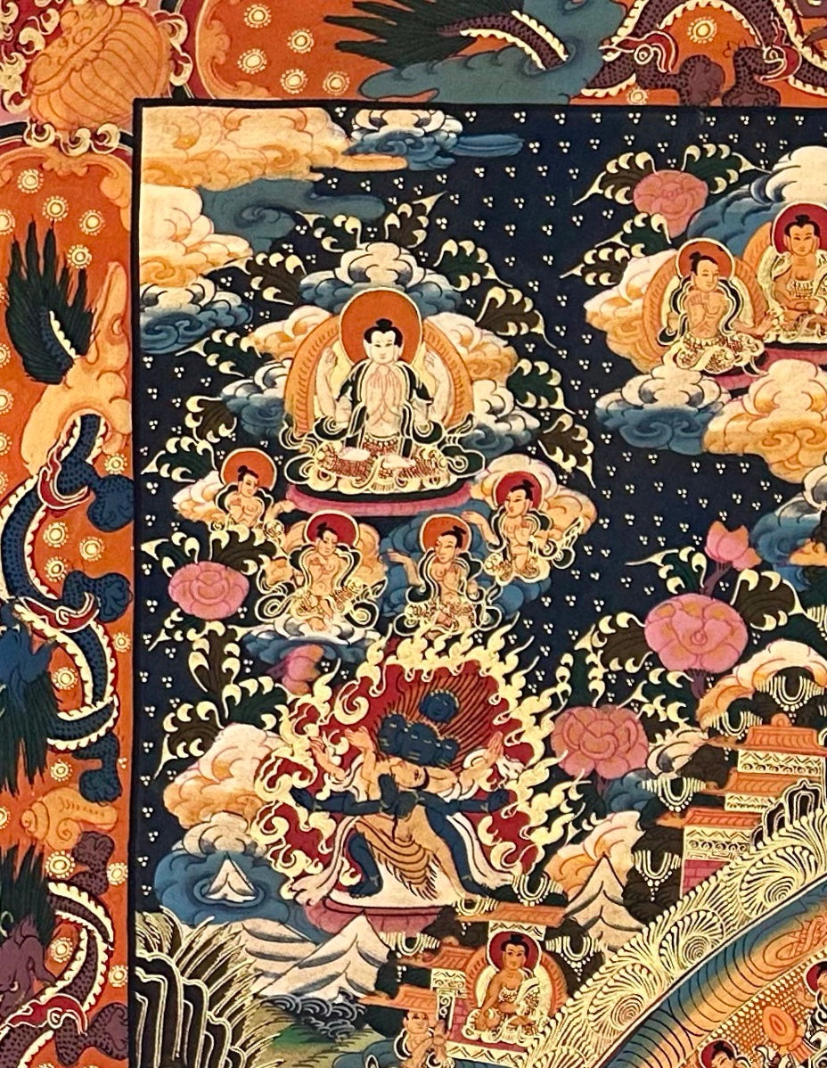 Buddha Mandala thangka, detail: top-left corner