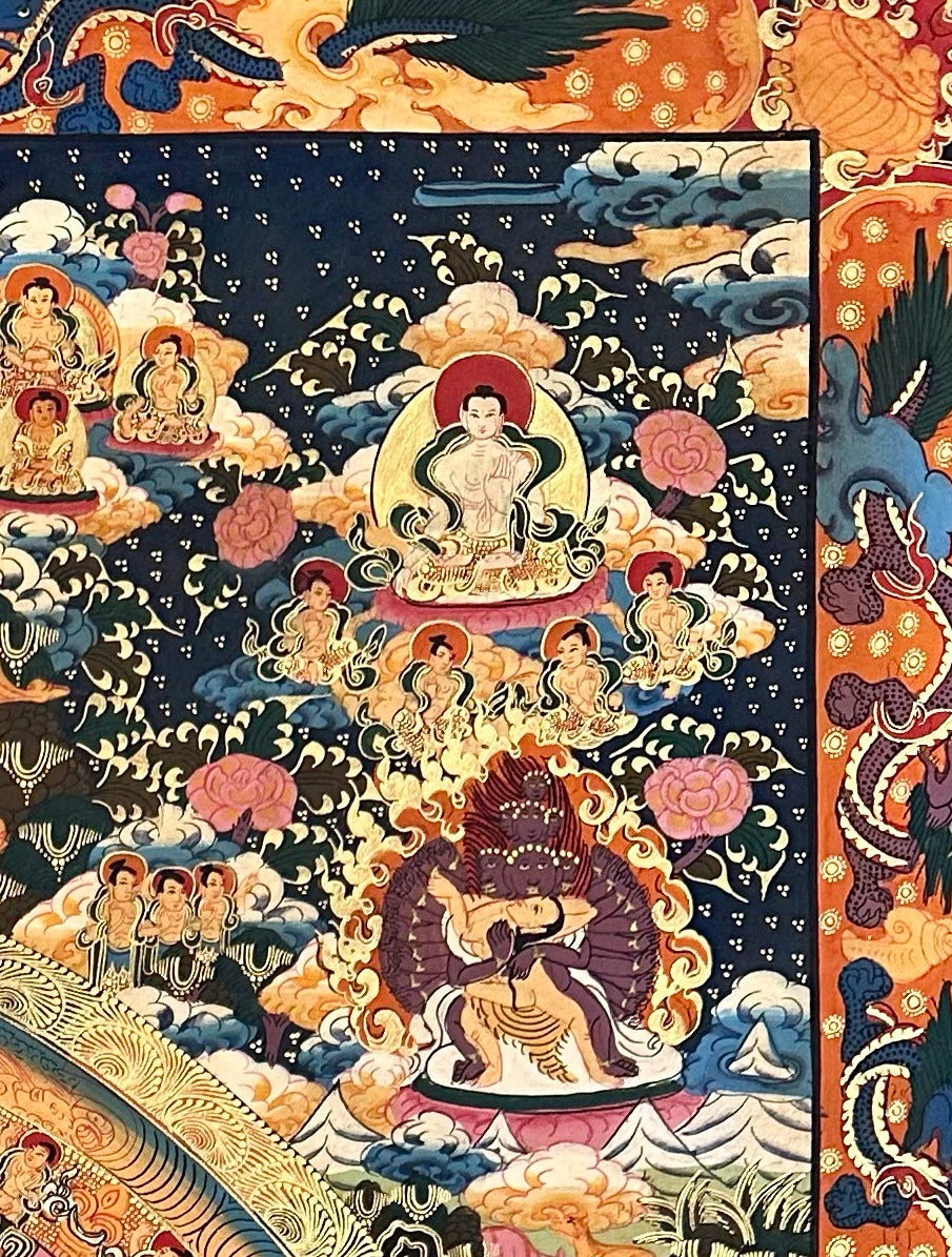 Buddha Mandala thangka, detail: top-right corner