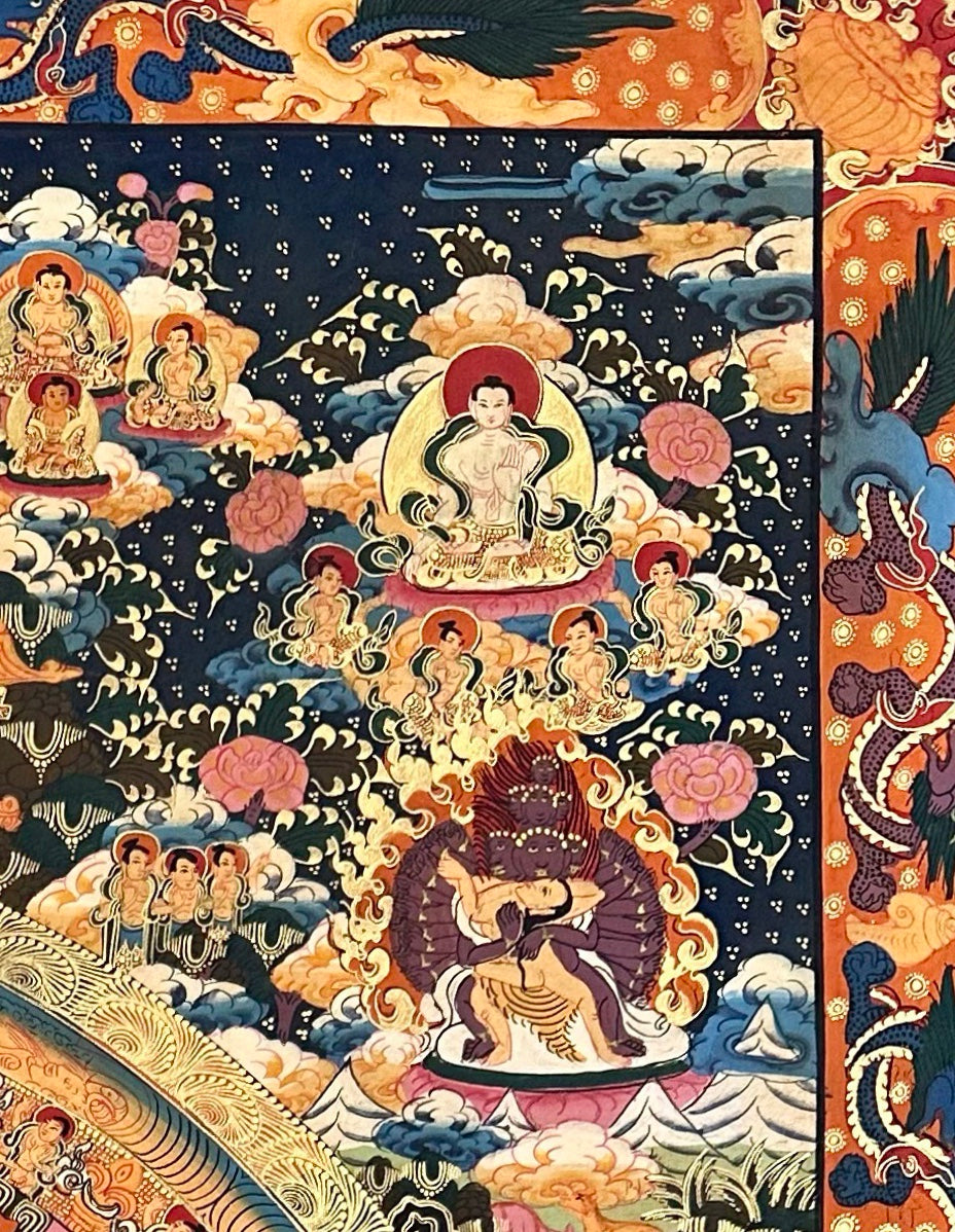 Buddha Mandala thangka, detail: top-right corner