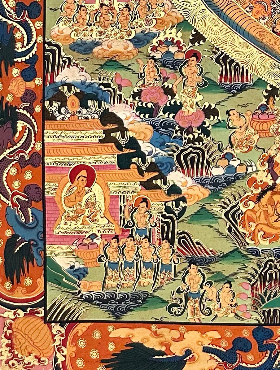 Buddha Mandala thangka, detail: bottom-left corner