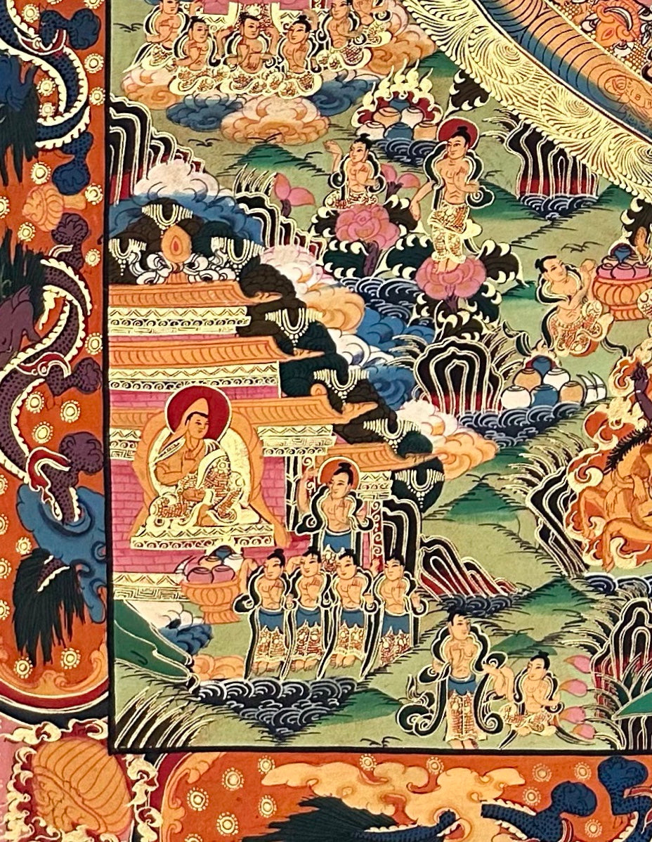 Buddha Mandala thangka, detail: bottom-left corner