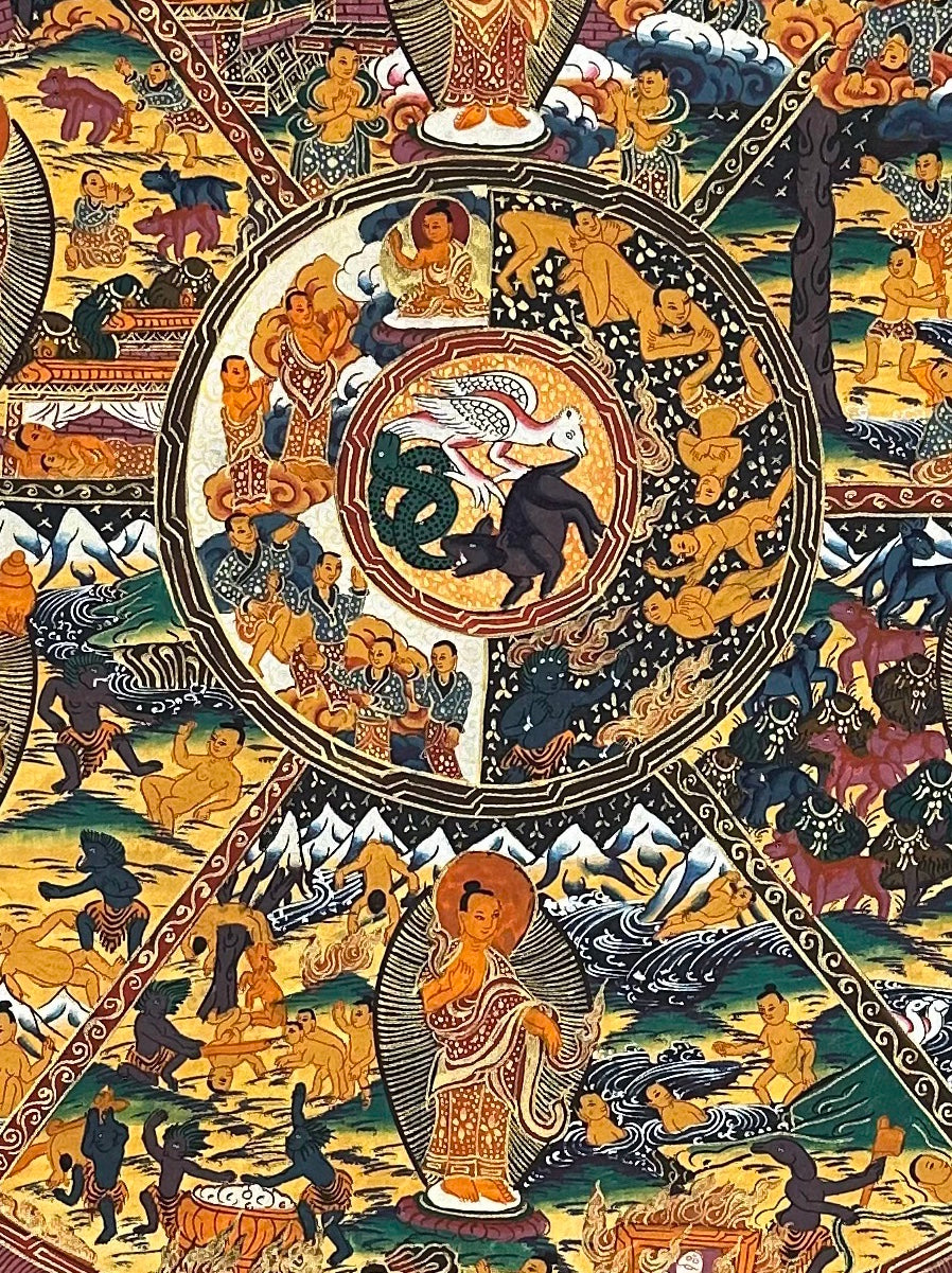 Wheel of Life thangka, detail: centre