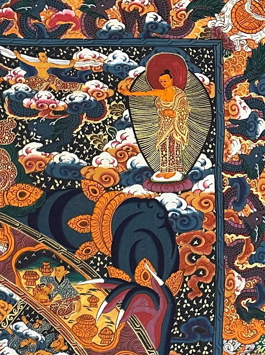 Wheel of Life thangka, detail: top-right corner