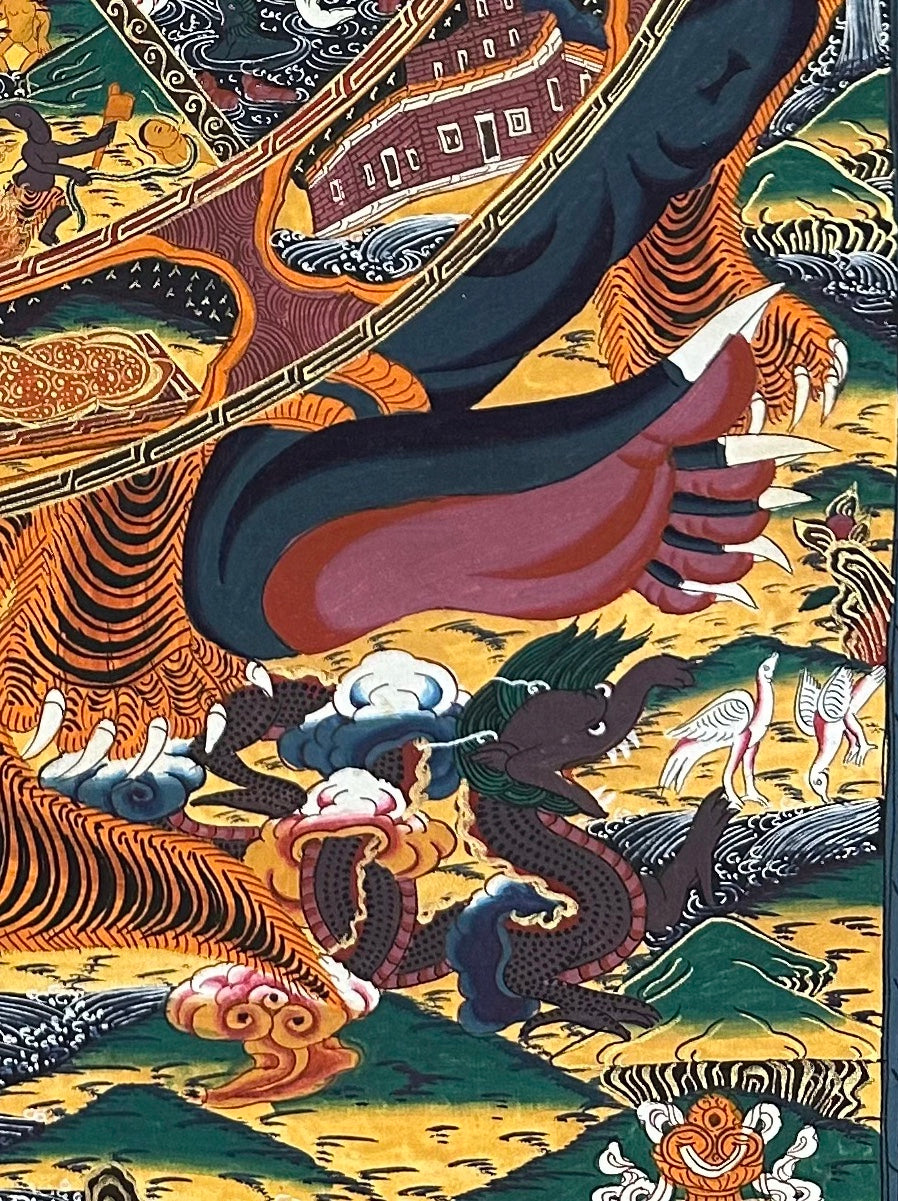 Wheel of Life thangka, detail: bottom-right corner
