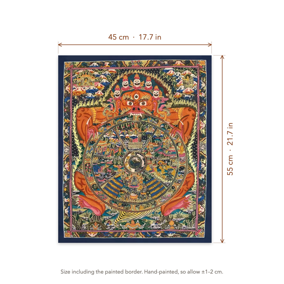 Size diagram: 45 × 55 cm (17.7 × 21.7 in), including the painted border