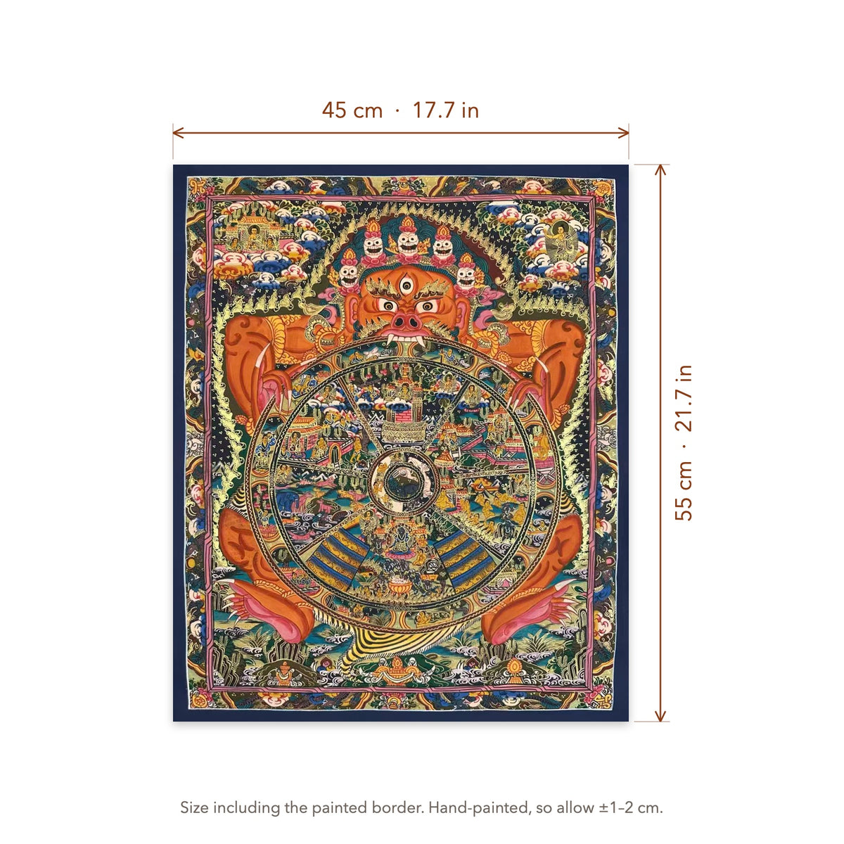 Size diagram: 45 × 55 cm (17.7 × 21.7 in), including the painted border