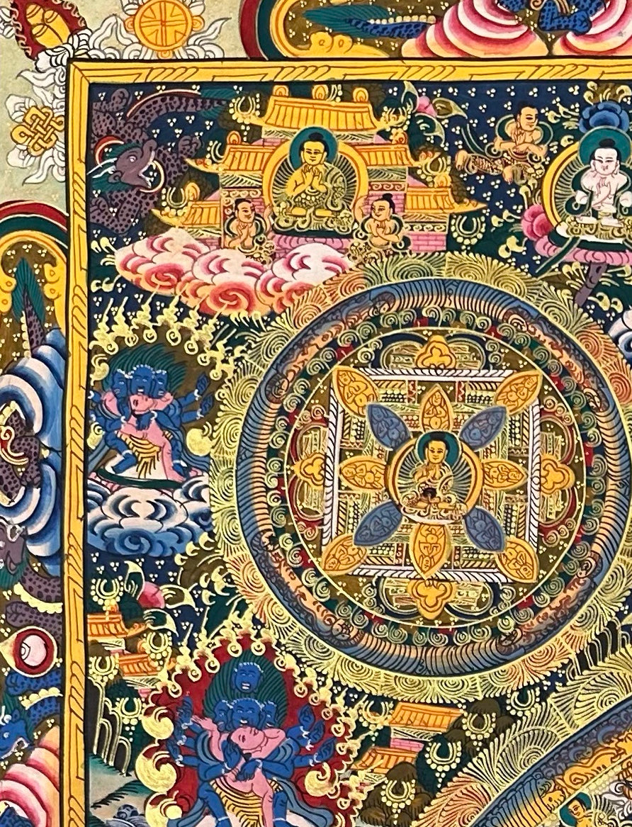 Buddha Mandala thangka, detail: top-left corner