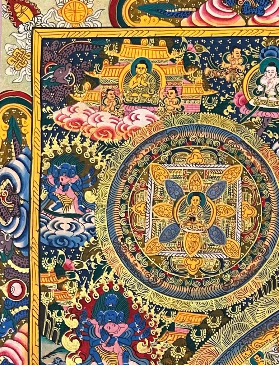 Buddha Mandala thangka, detail: top-left corner