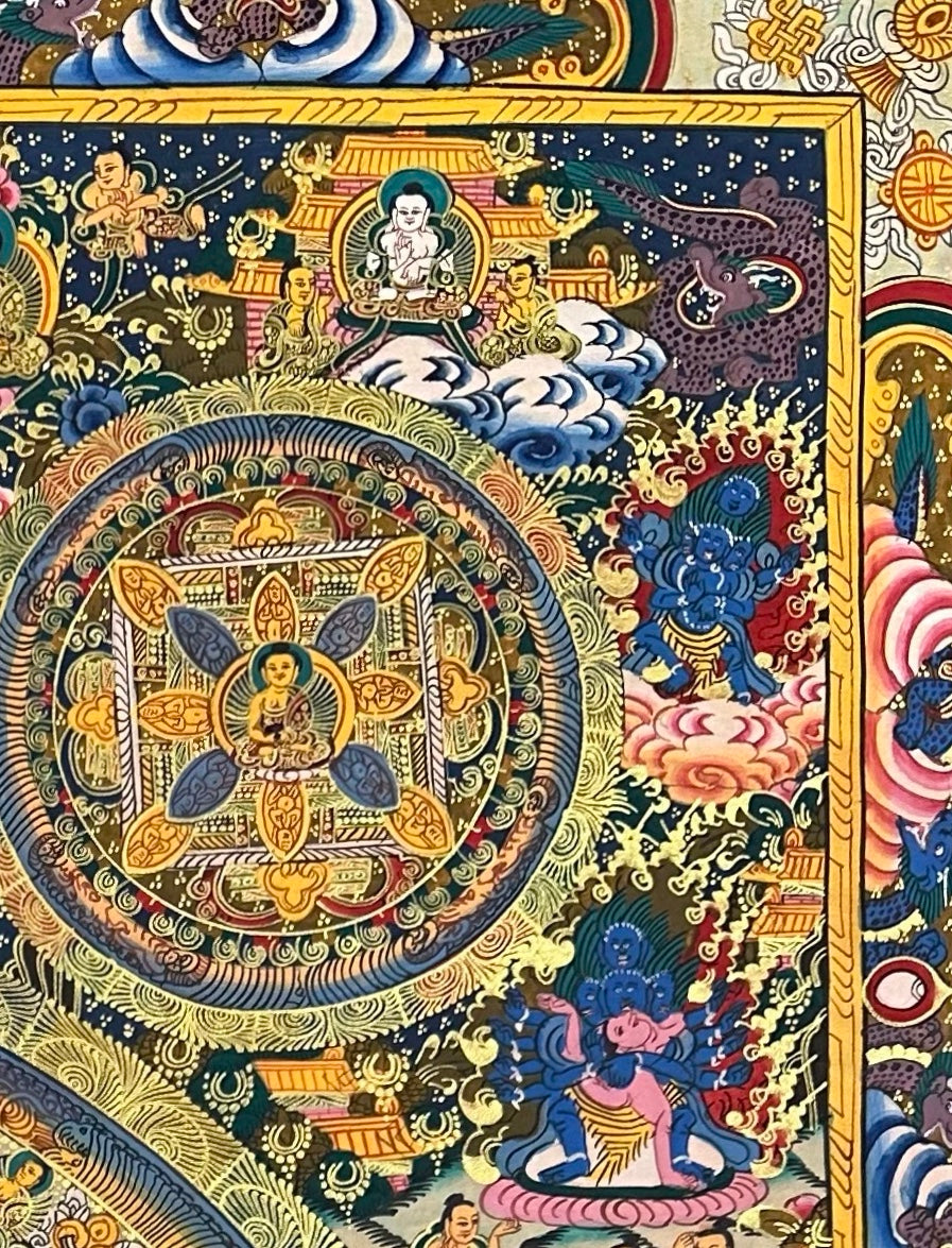 Buddha Mandala thangka, detail: top-right corner