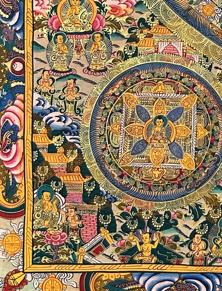 Buddha Mandala thangka, detail: bottom-left corner