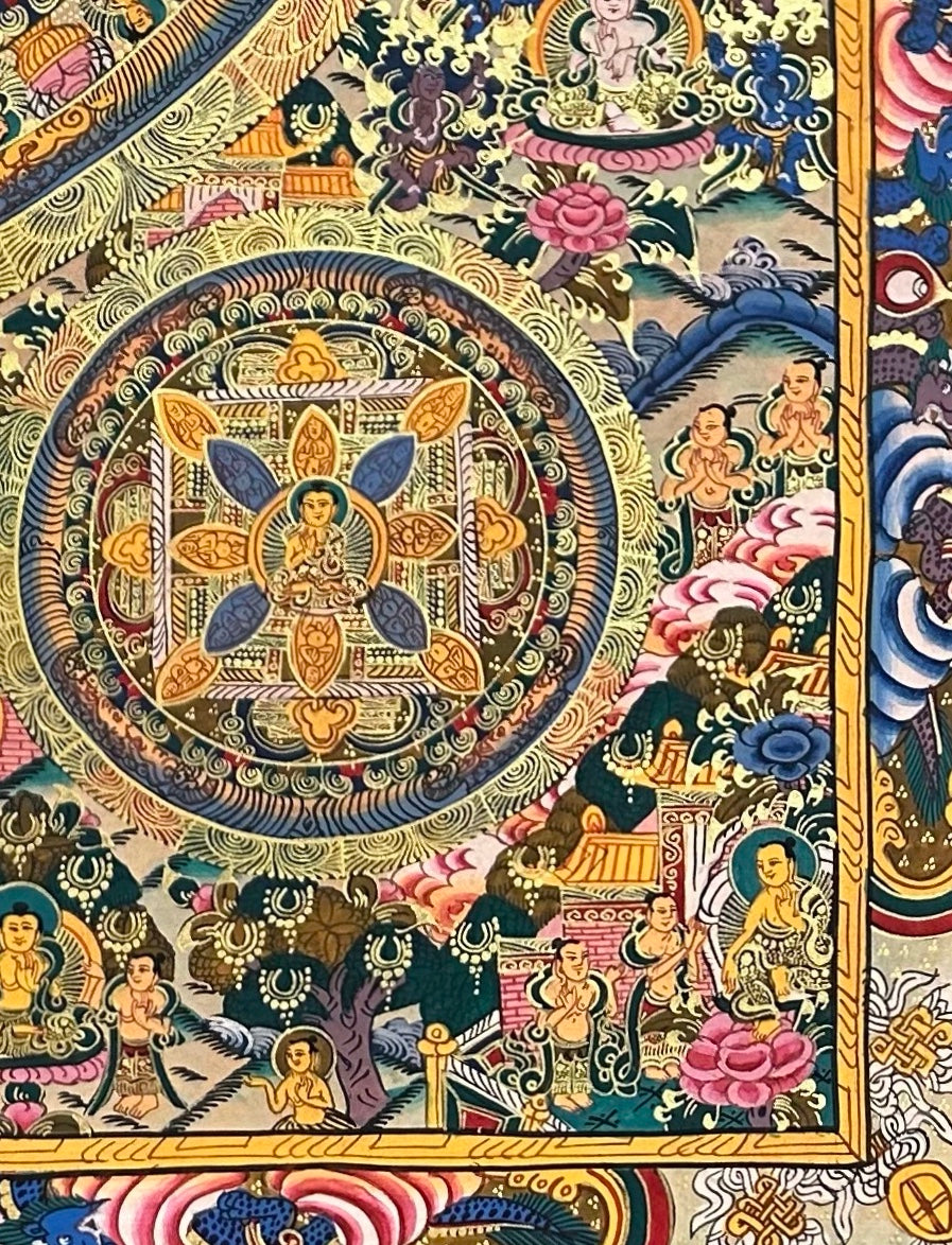Buddha Mandala thangka, detail: bottom-right corner