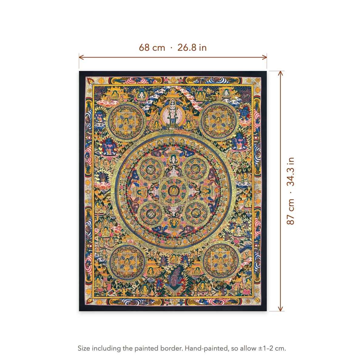 Size diagram: 68 × 87 cm (26.8 × 34.3 in), including the painted border