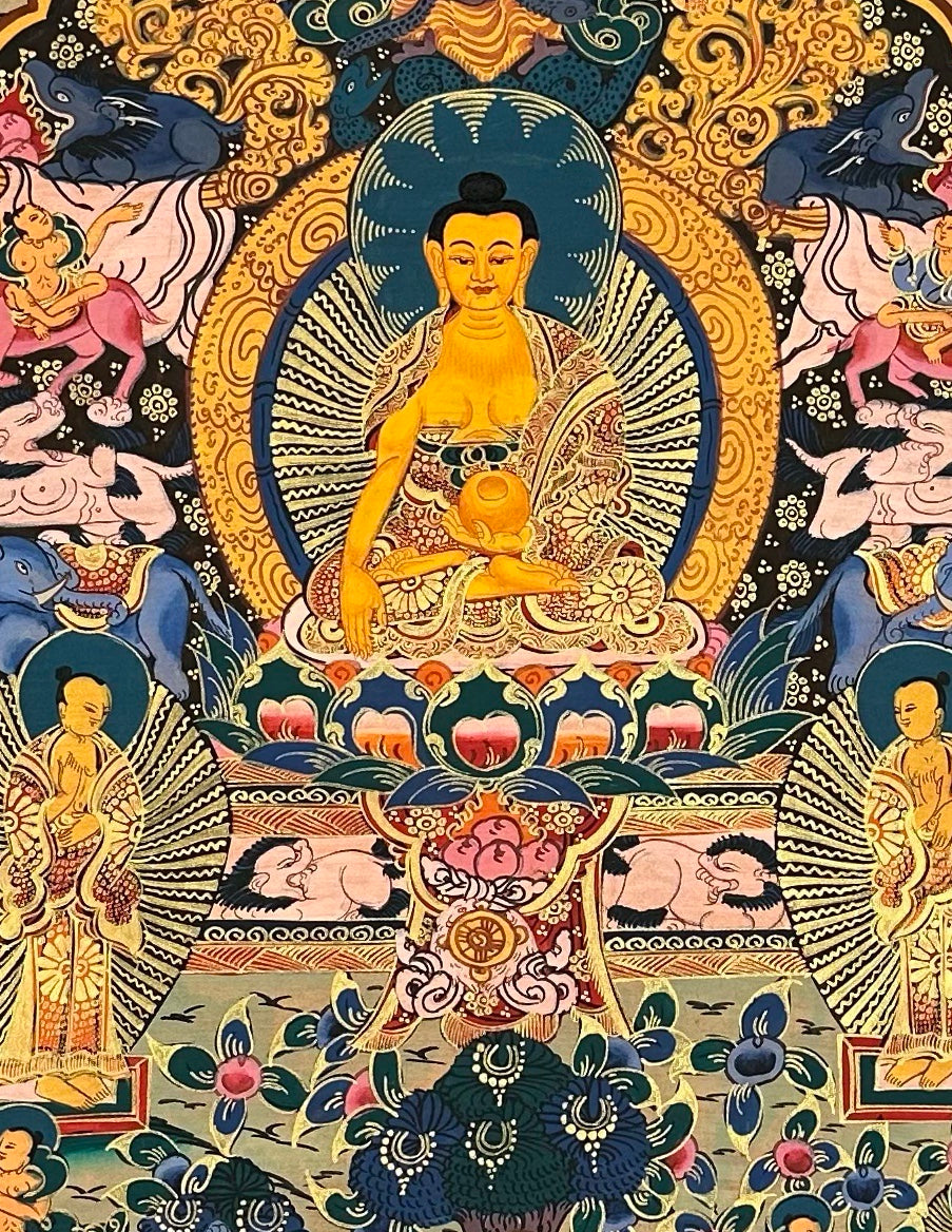 Buddha Life Story thangka, detail: centre