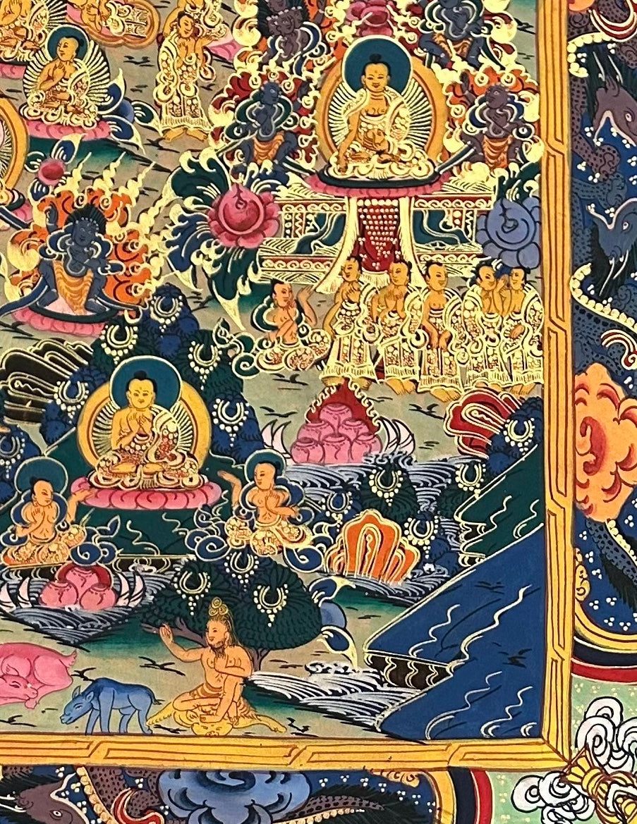 Buddha Life Story thangka, detail: bottom-right corner