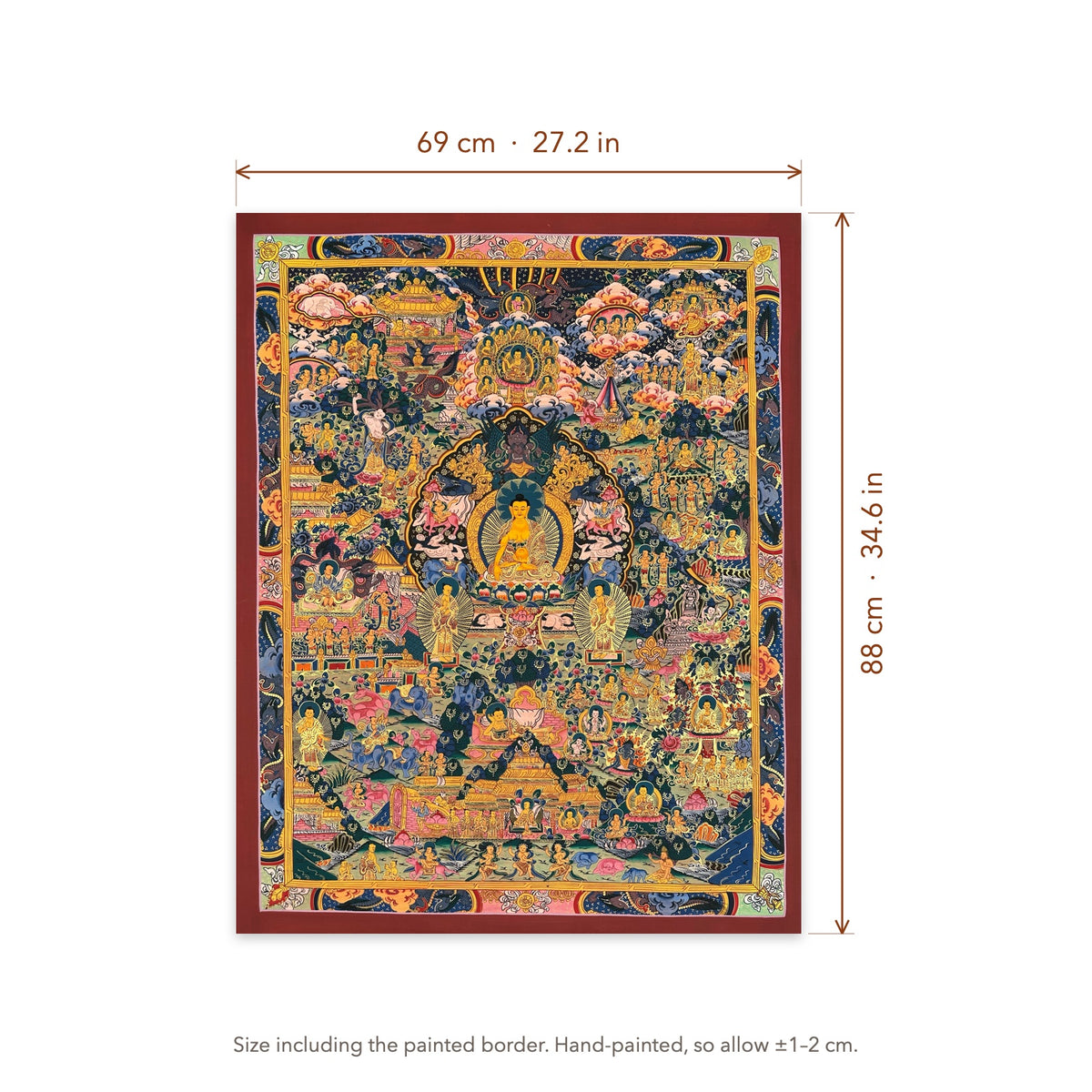 Size diagram: 69 × 88 cm (27.2 × 34.6 in), including the painted border