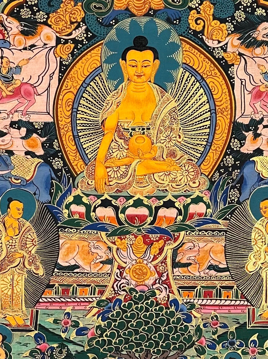 Buddha Life Story thangka, detail: centre