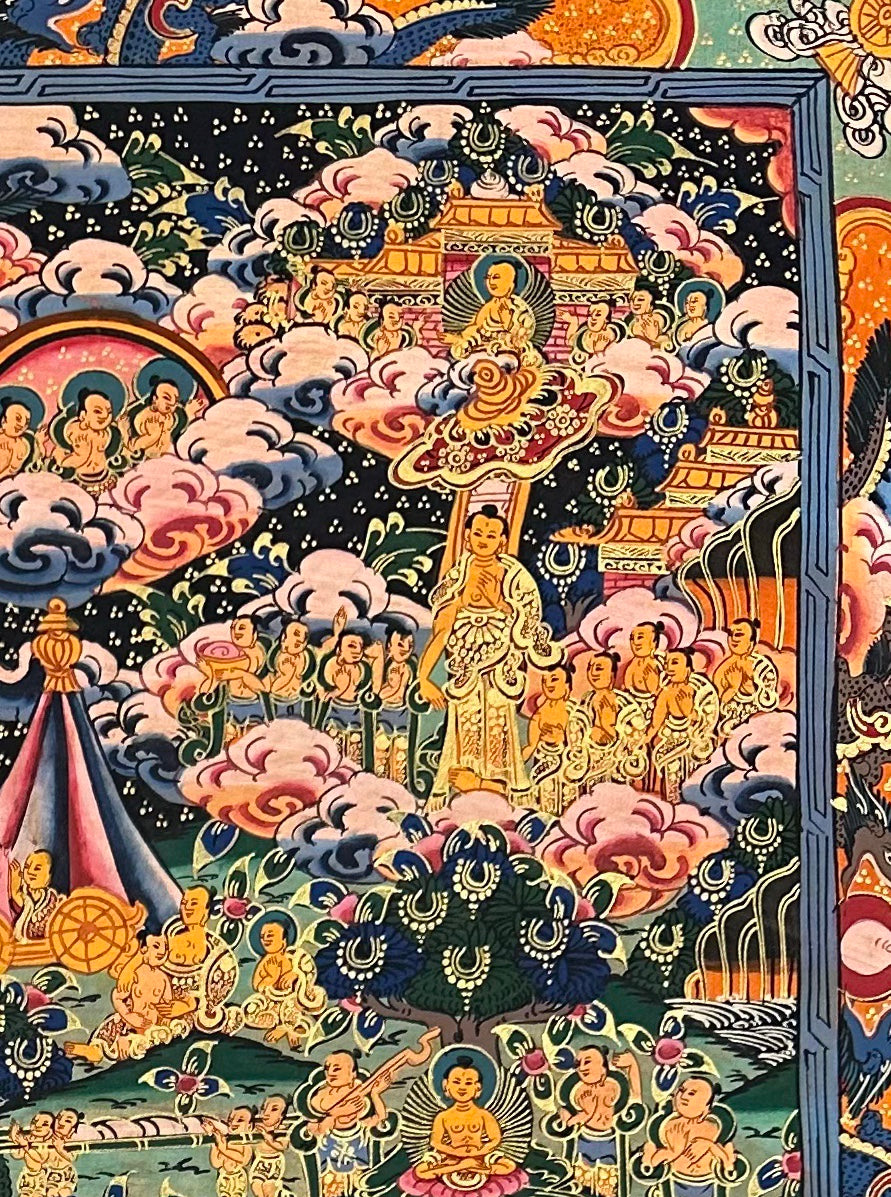 Buddha Life Story thangka, detail: top-right corner