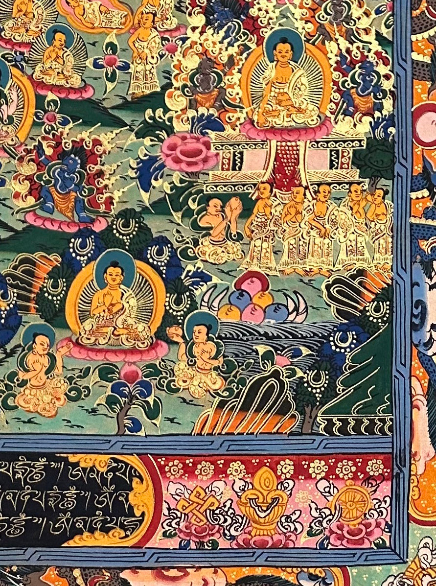 Buddha Life Story thangka, detail: bottom-right corner