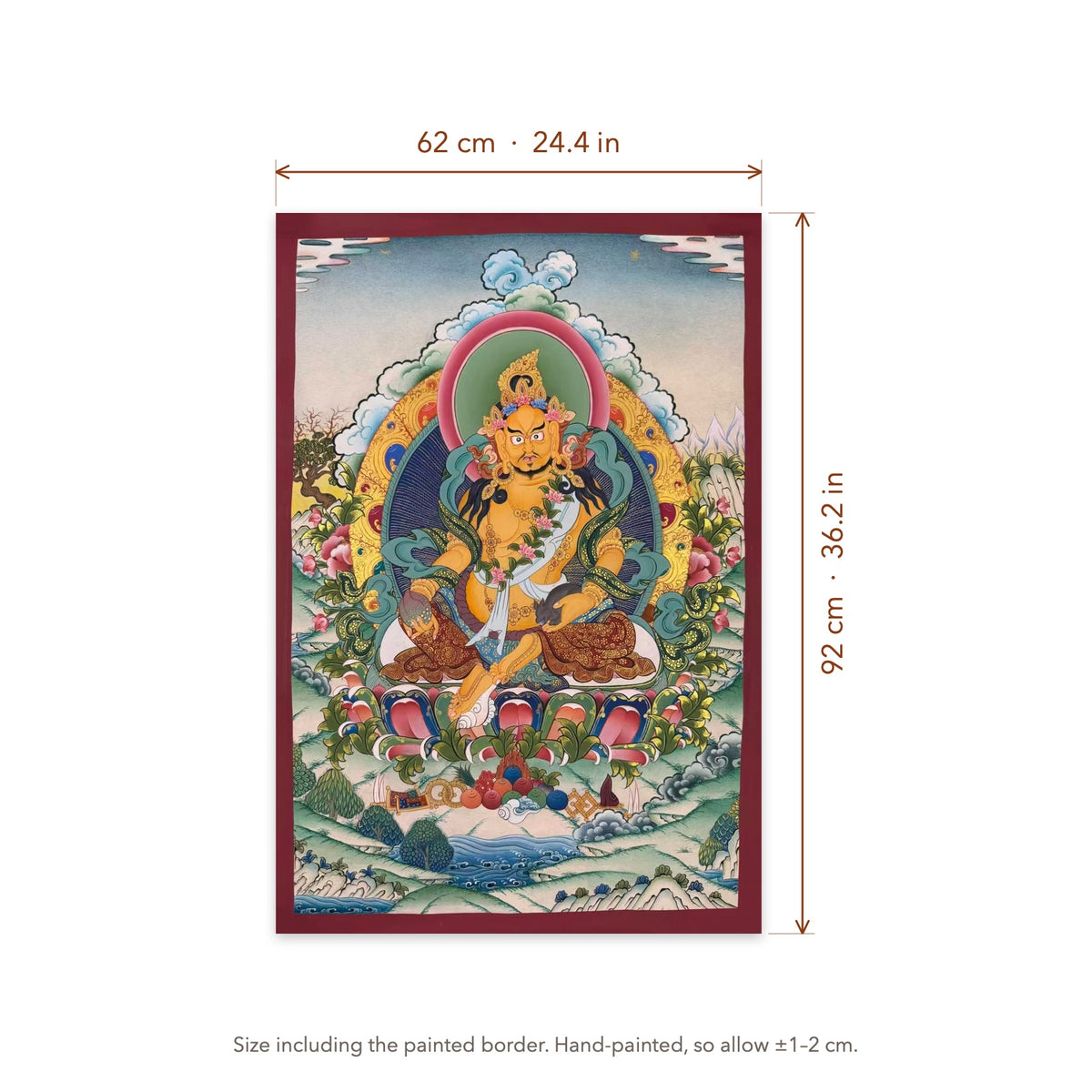 Size diagram: 62 × 92 cm (24.4 × 36.2 in), including the painted border