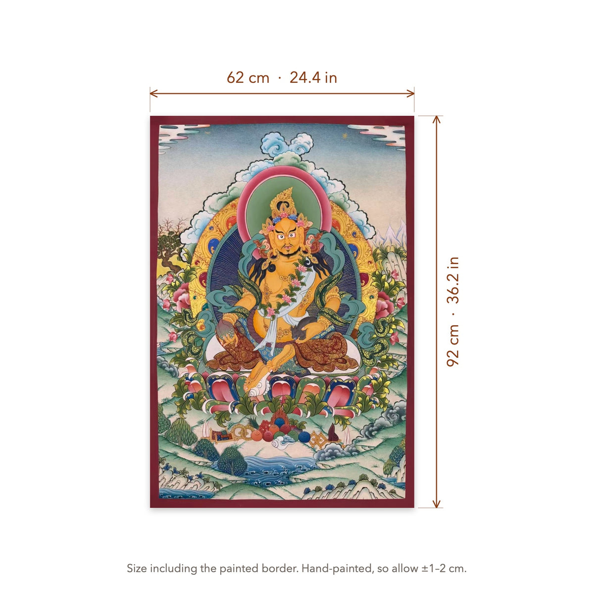 Size diagram: 62 × 92 cm (24.4 × 36.2 in), including the painted border