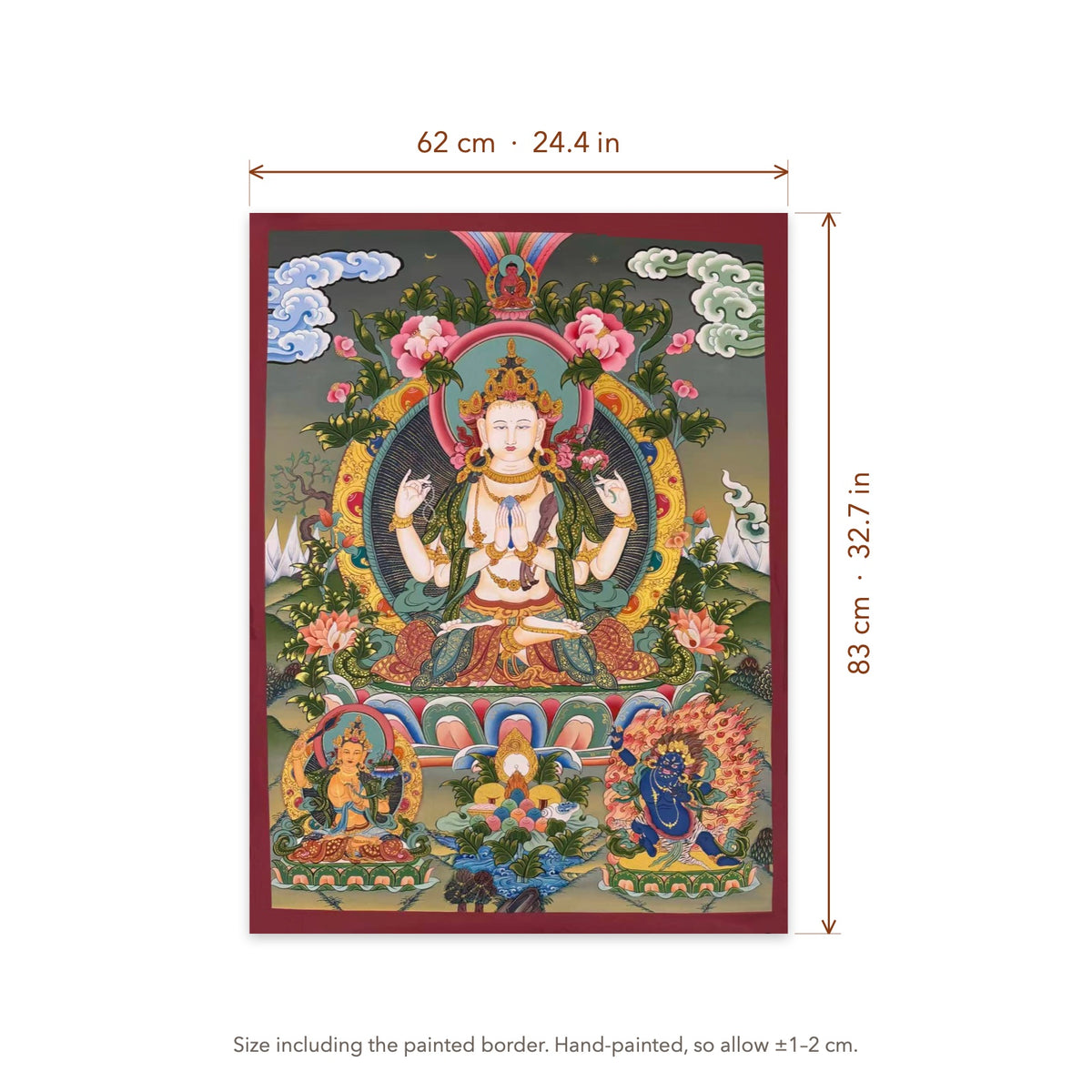 Size diagram: 62 × 83 cm (24.4 × 32.7 in), including the painted border