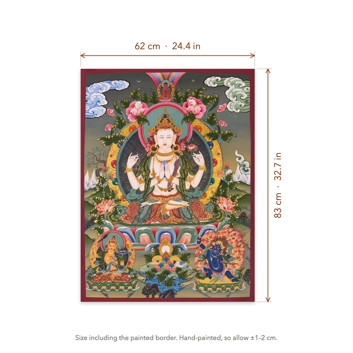 Size diagram: 62 × 83 cm (24.4 × 32.7 in), including the painted border