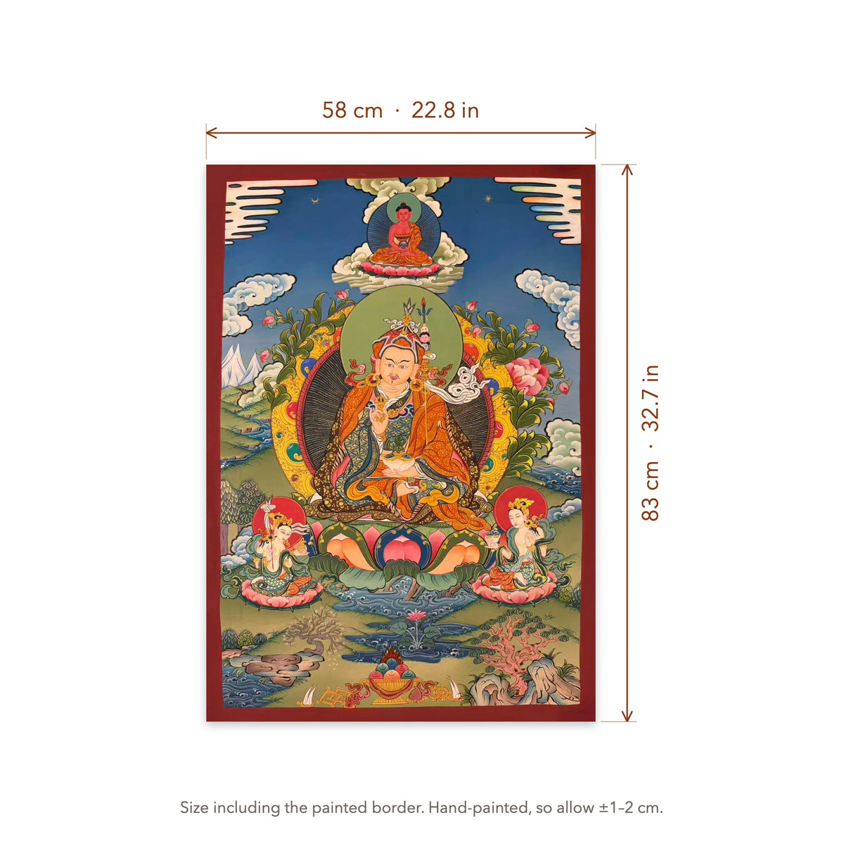 Size diagram: 58 × 83 cm (22.8 × 32.7 in), including the painted border