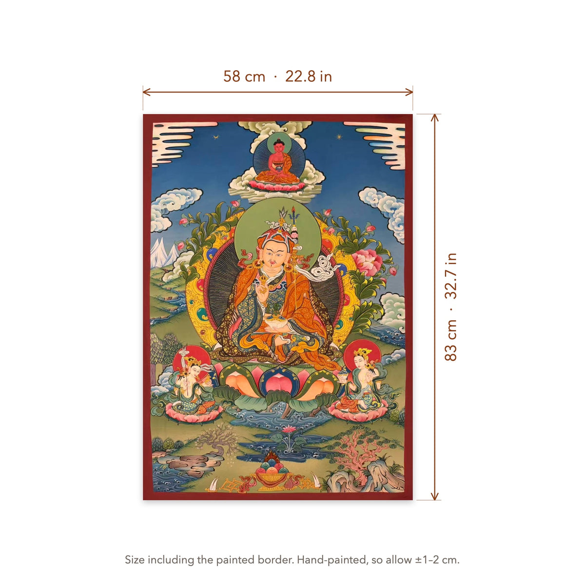 Size diagram: 58 × 83 cm (22.8 × 32.7 in), including the painted border