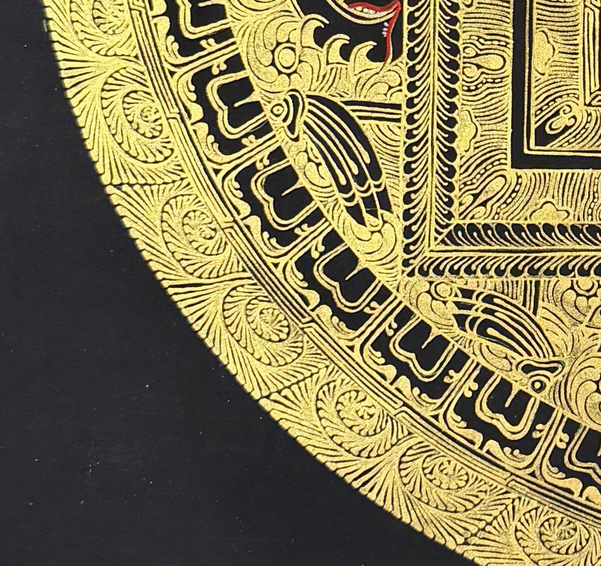 Endless Knot Mandala thangka, detail: bottom-left corner