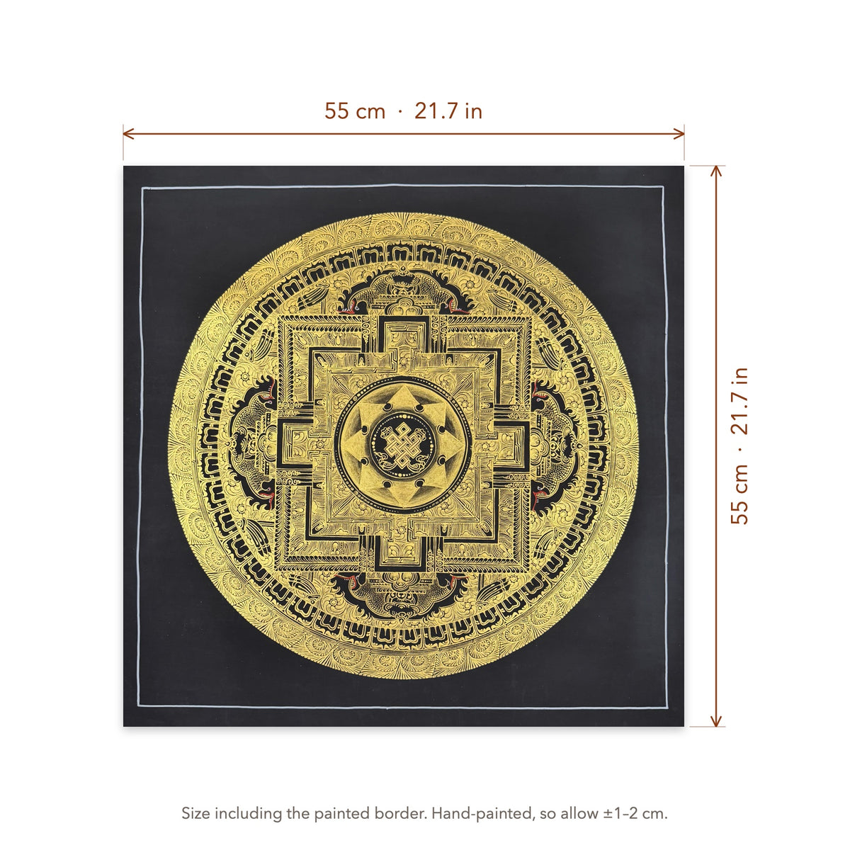 Size diagram: 55 × 55 cm (21.7 × 21.7 in), including the painted border