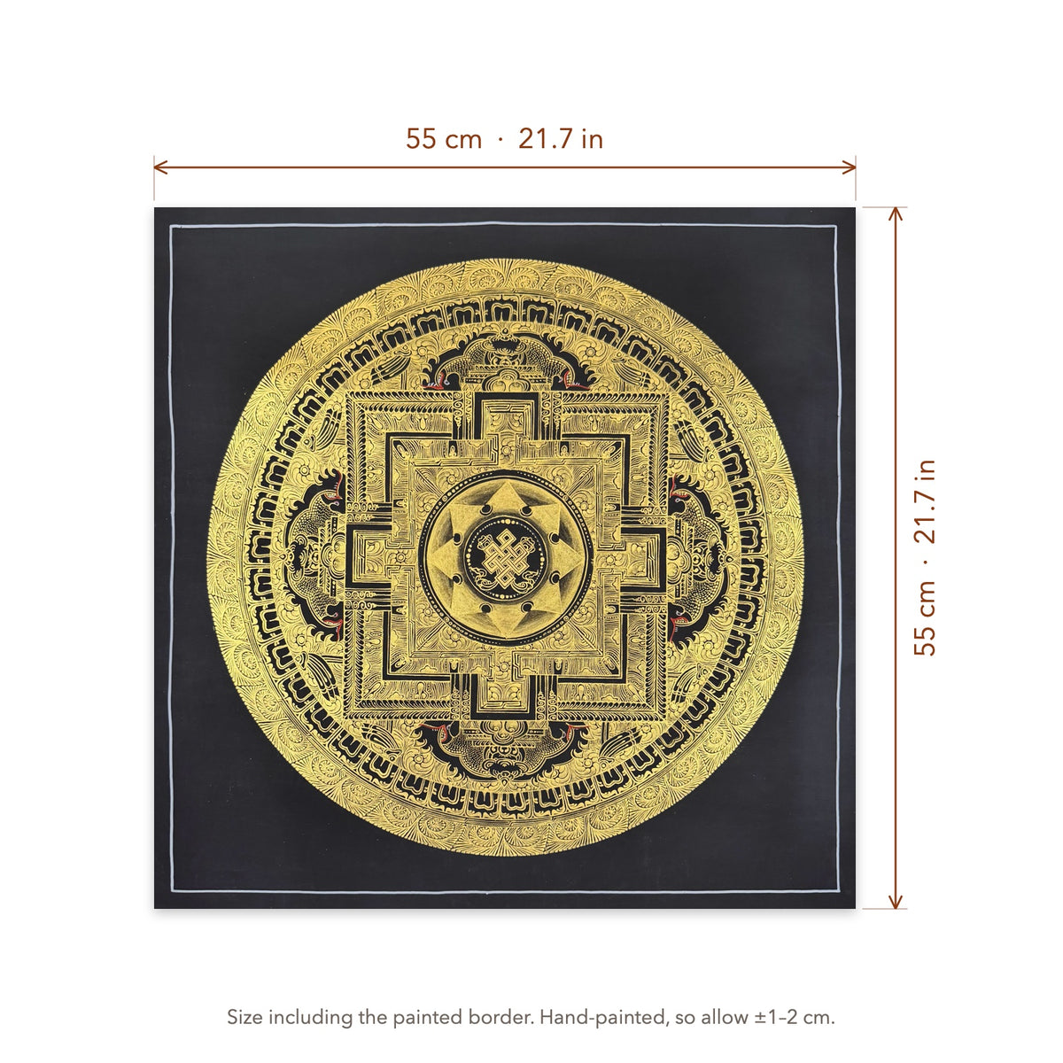 Size diagram: 55 × 55 cm (21.7 × 21.7 in), including the painted border