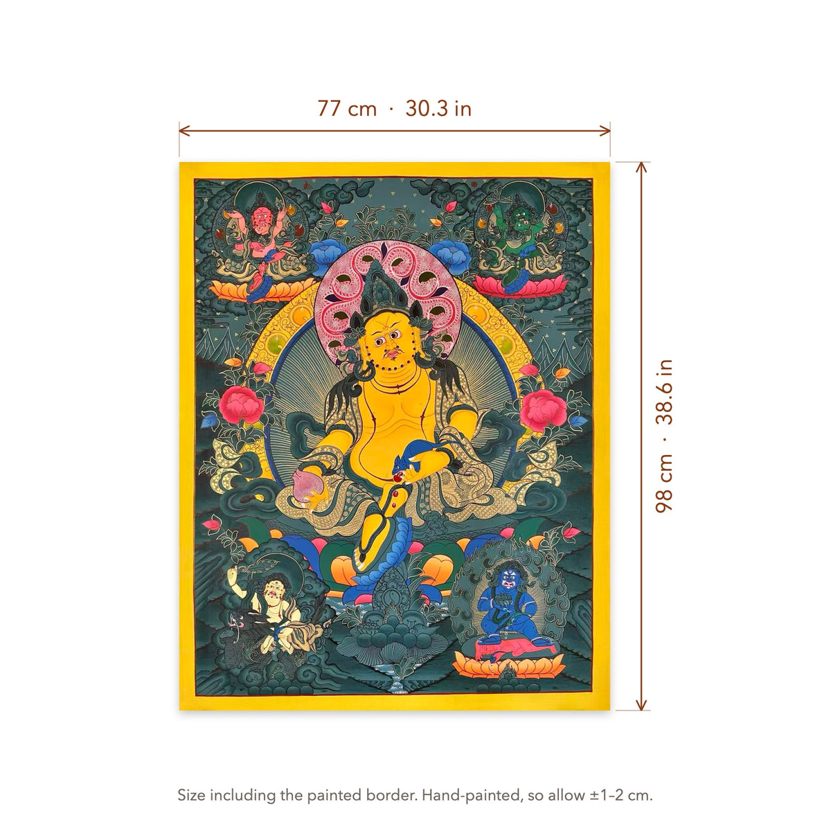 Size diagram: 77 × 98 cm (30.3 × 38.6 in), including the painted border