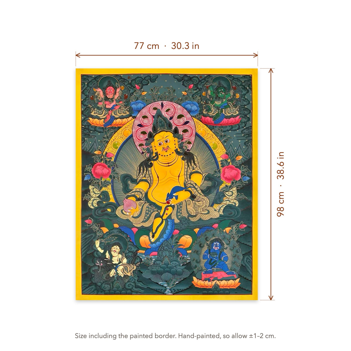 Size diagram: 77 × 98 cm (30.3 × 38.6 in), including the painted border