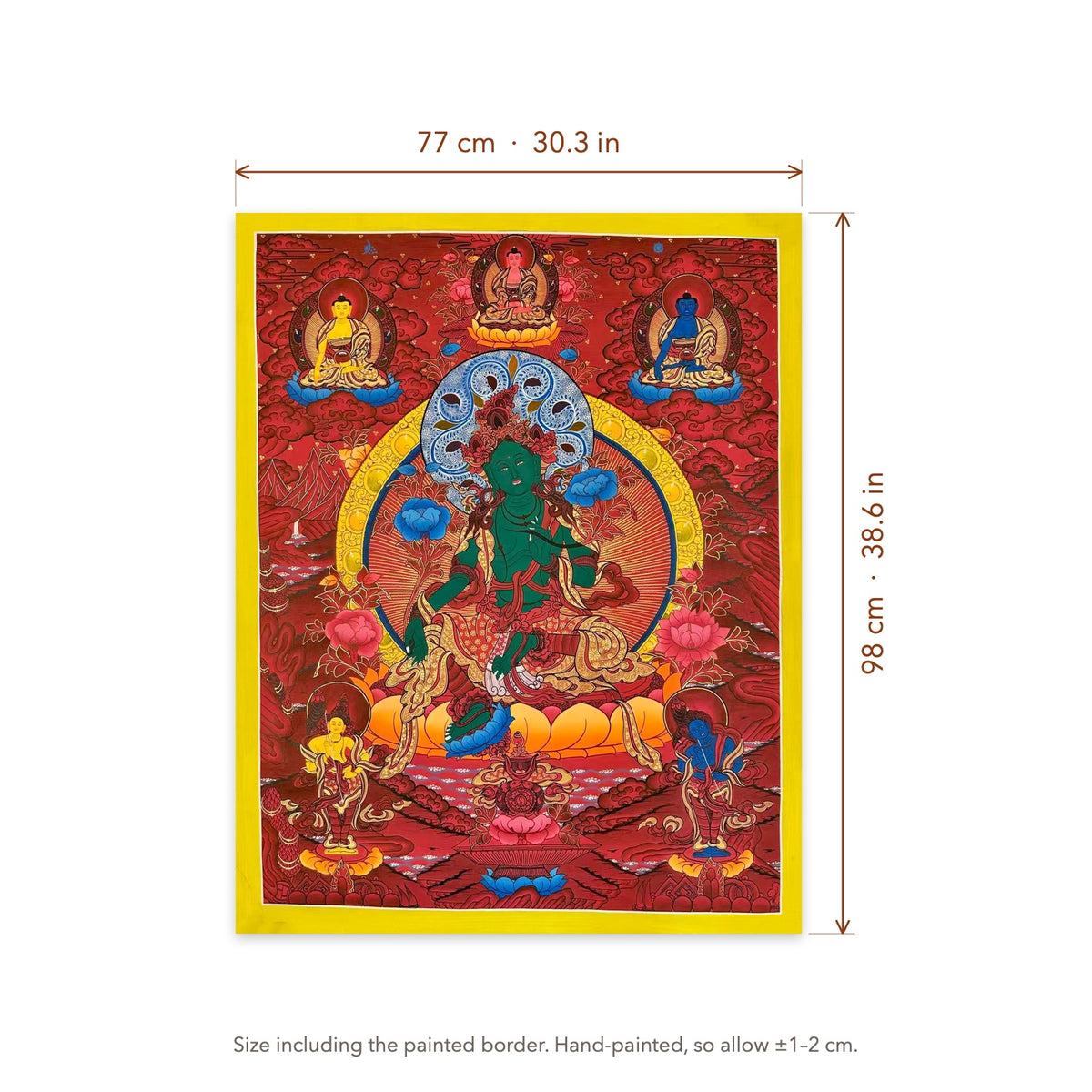 Size diagram: 77 × 98 cm (30.3 × 38.6 in), including the painted border