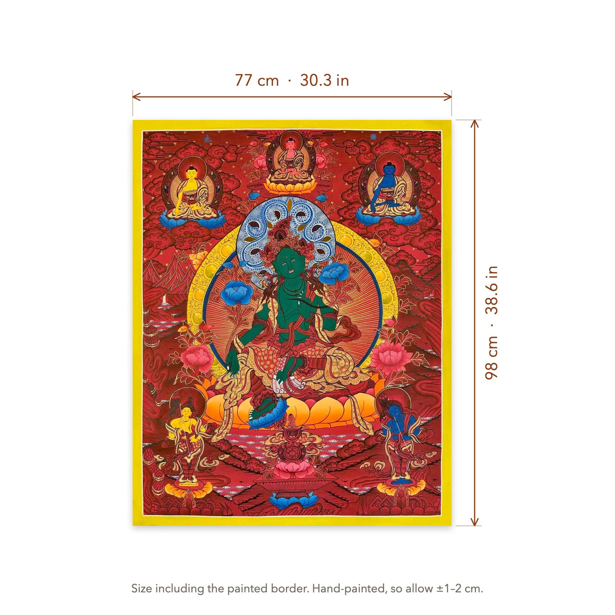 Size diagram: 77 × 98 cm (30.3 × 38.6 in), including the painted border